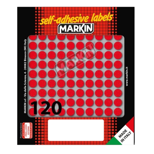 [D36380] Etichetta adesiva rosso tonda diam.10mm (10fogli x 120etichette) Markin