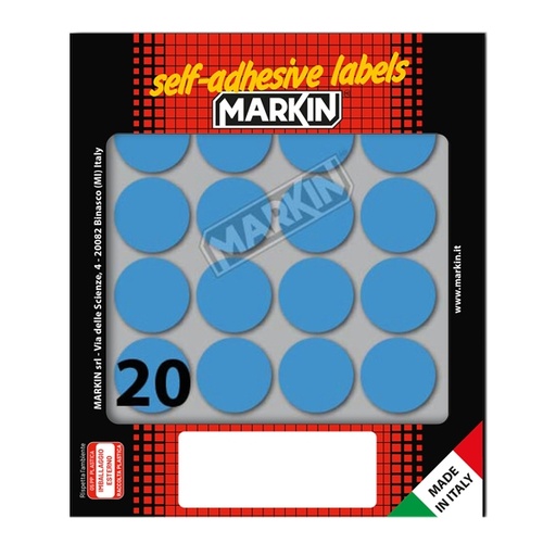 [D36387] Etichetta adesiva blu tonda diam.27mm (10fogli x 20etichette) Markin