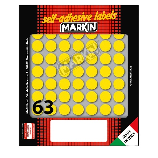[D36609] Etichetta adesiva giallo tonda diam.14mm (10fogli x 63etichette) Markin