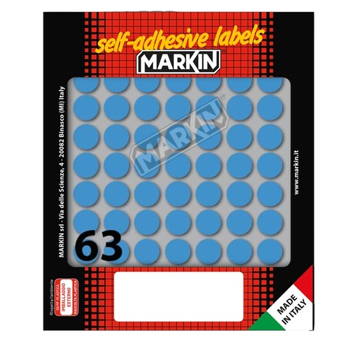 [D36611] Etichetta adesiva blu tonda diam.14mm (10fogli x 63etichette) Markin