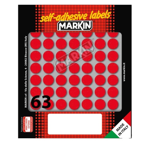 [D36612] Etichetta adesiva rosso tonda diam.14mm (10fogli x 63etichette) Markin