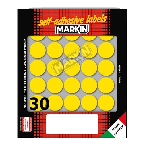 [D36613] Etichetta adesiva giallo tonda diam.22mm (10fogli x 30etichette) Markin
