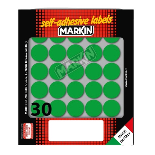 [D36614] Etichetta adesiva verde tonda diam.22mm (10fogli x 30etichette) Markin
