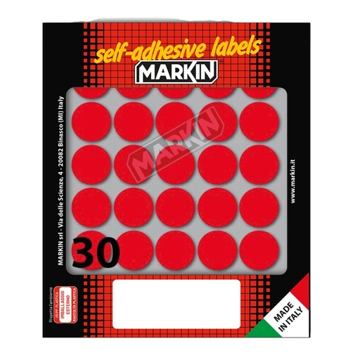 [D36616] Etichetta adesiva rosso tonda diam.22mm (10fogli x 30etichette) Markin
