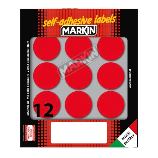 [D36620] Etichetta adesiva rosso tonda diam.34mm (10fogli x 12etichette) Markin