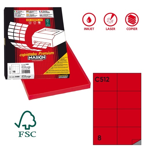 [D36899] Etichetta adesiva C/512 rosso 100fg A4 105x74mm (8et/fg) Markin
