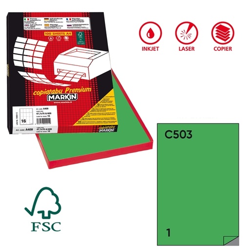 [D36909] Etichetta adesiva C/503 verde 100fg A4 210x297mm (1et/fg) Markin