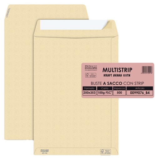 [D37000] 500 buste sacco MULTI STRIPavana carta ric.FSC(R)strip ades. 250x353mm 100gr Pigna
