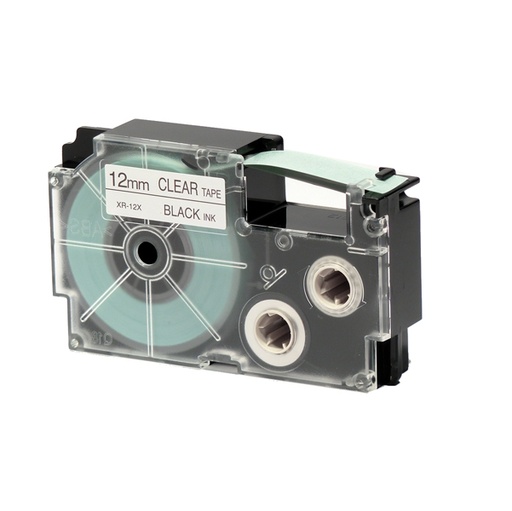 [D37086] NASTRO CASIO 12MM X 8MT NERO SU TRASPARENTE