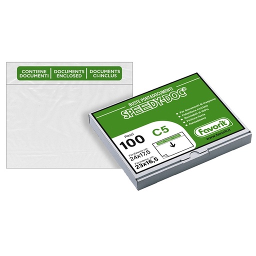 [D37131] 100 BUSTE ADESIVE SPEEDY DOC C5 230X165mm FAVORIT