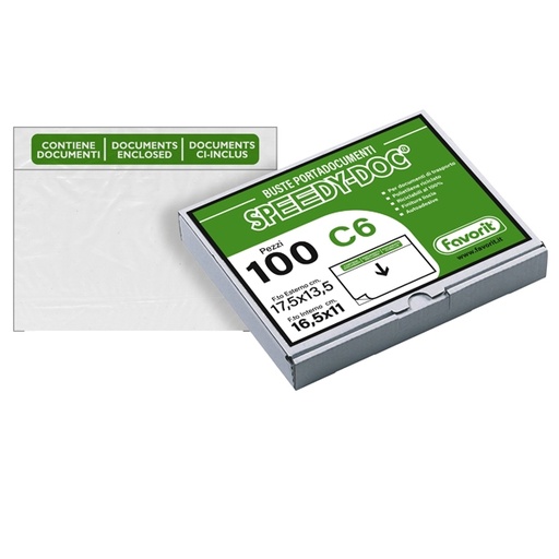 [D37132] 100 BUSTE ADESIVE SPEEDY DOC C6 165X111MM FAVORIT