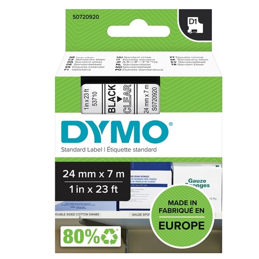 [D37884] NASTRO DYMO TIPO D1 (24MMX7MT) NERO/TRASPARENTE 537100