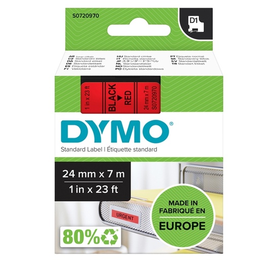 [D37889] NASTRO DYMO TIPO D1 (24MMX7MT) NERO/ROSSO 537170