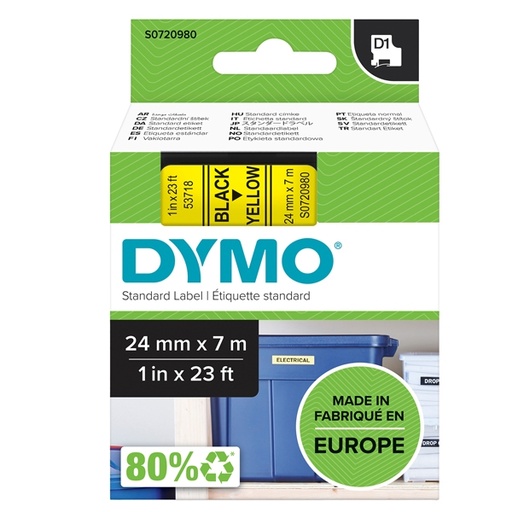 [D37890] NASTRO DYMO TIPO D1 (24MMX7MT) NERO/GIALLO 537180
