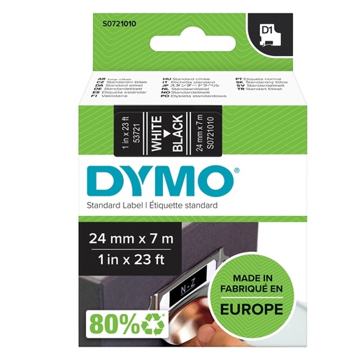[D37893] NASTRO DYMO TIPO D1 (24MMX7MT) BIANCO/NERO 537210