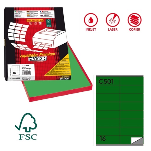 [D38033] Etichetta adesiva C/501 verde 100fg A4 105x36mm (16et/fg) Markin