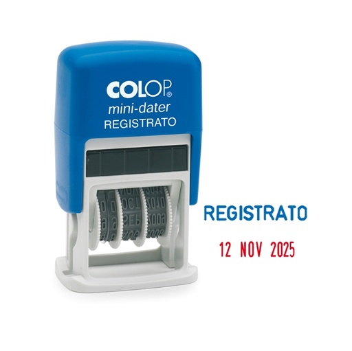 [D38122] Timbro mini S160/L3 DATARIO + REGISTRATO 4mm autoinchiostrante COLOP