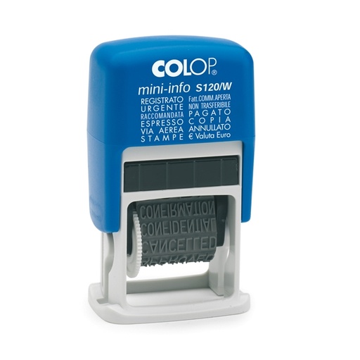 [D38125] Timbro mini polinomio S120/W 12diciture 4mm autoinchiostrante COLOP