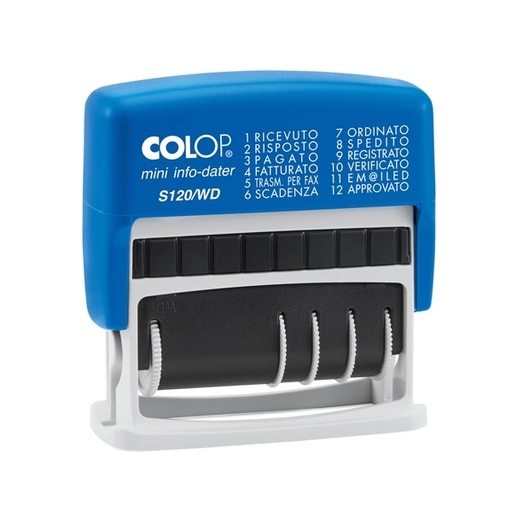 [D38128] Timbro mini S120WD DATARIO + POLINOMIO 12diciture 4mm autoinchiostrante COLOP