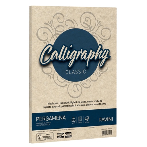 [D38230] Carta CALLIGRAPHY PERGAMENA 90gr A4 50fg sabbia 02 FAVINI