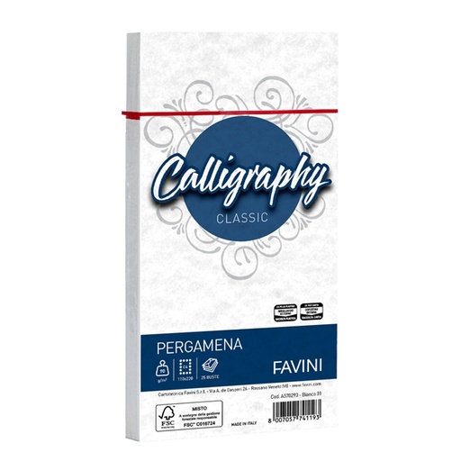 [D38245] 25 buste CALLIGRAPHY PERGAMENA 110x220mm 90gr bianco FAVINI