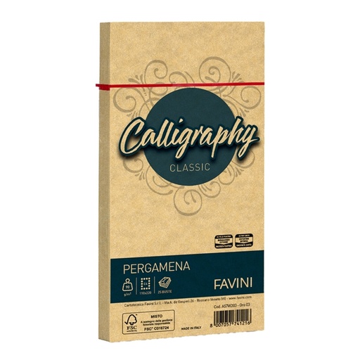 [D38419] 25 buste CALLIGRAPHY PERGAMENA 110x220mm 90gr oro FAVINI