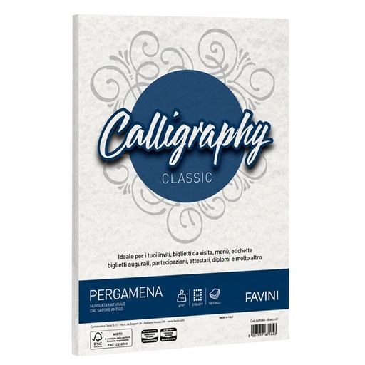 [D38966] Carta CALLIGRAPHY PERGAMENA 190gr A4 50fg bianco 01 FAVINI