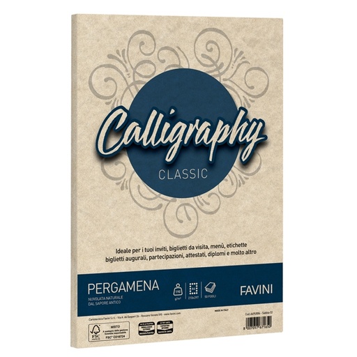 [D38967] Carta CALLIGRAPHY PERGAMENA 190gr A4 50fg sabbia 02 FAVINI