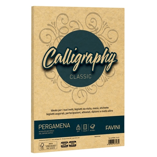[D38968] Carta CALLIGRAPHY PERGAMENA 190gr A4 50fg oro 03 FAVINI