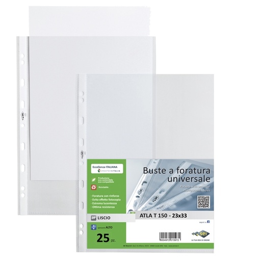 [D40235] 25 buste forate ATLA T 150 23x33cm liscio SEI ROTA