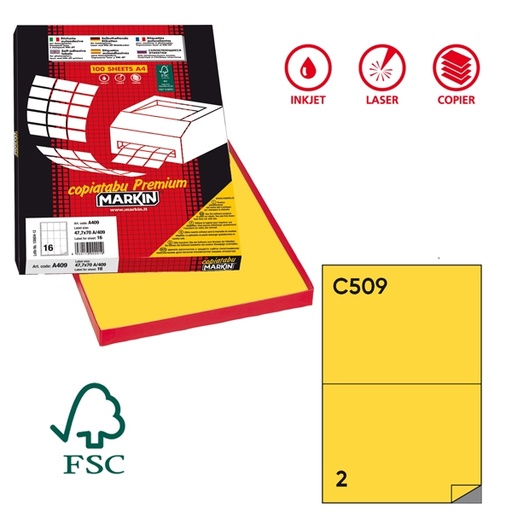 [D40560] Etichetta adesiva C/509 giallo 100fg A4 210x148mm (2et/fg) Markin