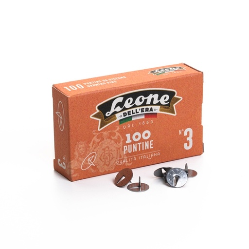[D44690] SCATOLA 100 PUNTINE N.3 ACCIAIO LUCIDO LEONE