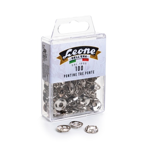 [D44691] SCATOLA 100 PUNTINE 3 PUNTE TEMPERATE E NICHELATE LEONE COLOR