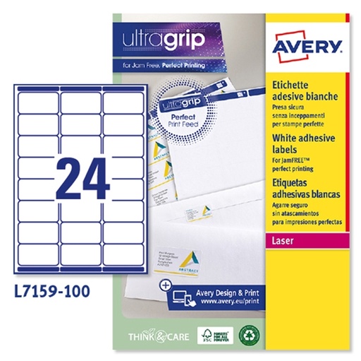 [D45177] Etichetta adesiva L7159 bianca 100fg A4 63,5x33,9mm (24et/fg) Avery