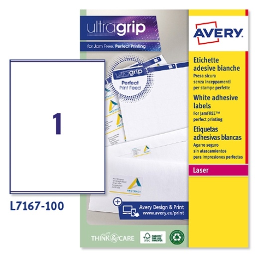 [D45184] Etichetta adesiva L7167 bianca 100fg A4 199,6x289,1mm (1et/fg) Avery
