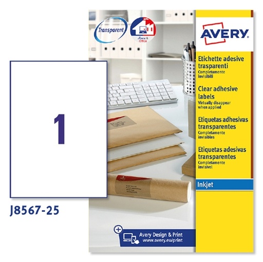 [D45206] Poliestere adesivo J8567 trasparente 25fg A4 210x297mm (1et/fg) inkjet Avery