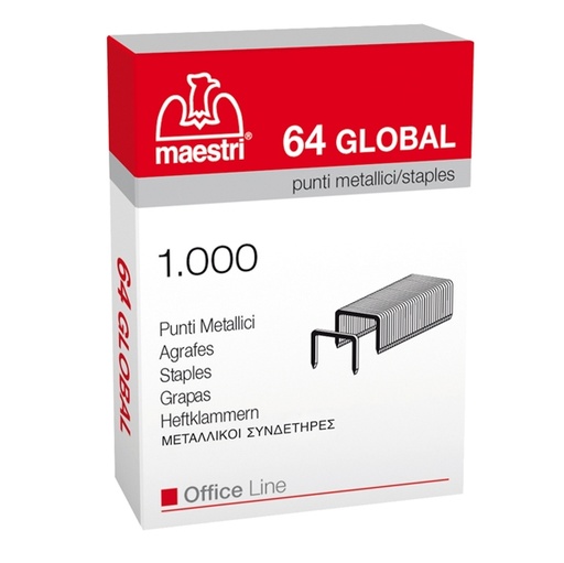[D45262] SCATOLA 1000 PUNTI €STAPLESS 64 GLOBAL (6/4) RO-MA