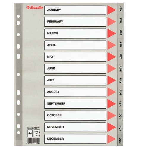 [D45646] Separatore in PPL grigio mensile GEN-DIC f.to A4 ESSELTE
