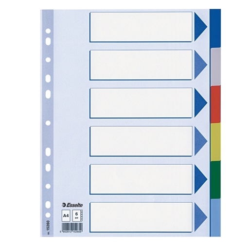 [D45647] Separatore neutro in PPL 6 tasti colorati f.to A4 ESSELTE