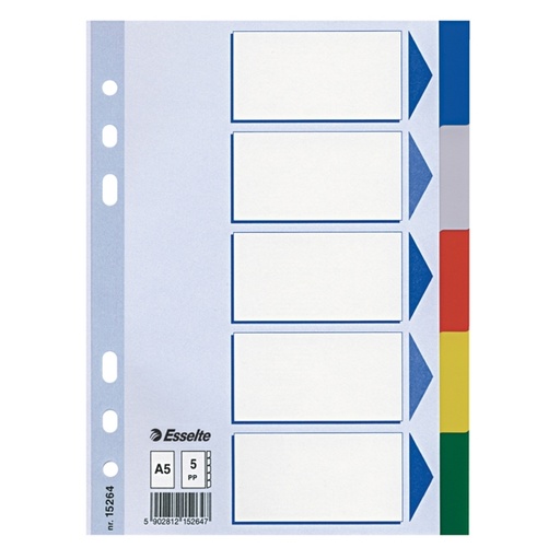 [D45649] Separatore neutro in PPL 5 tasti colorati f.to A5 ESSELTE