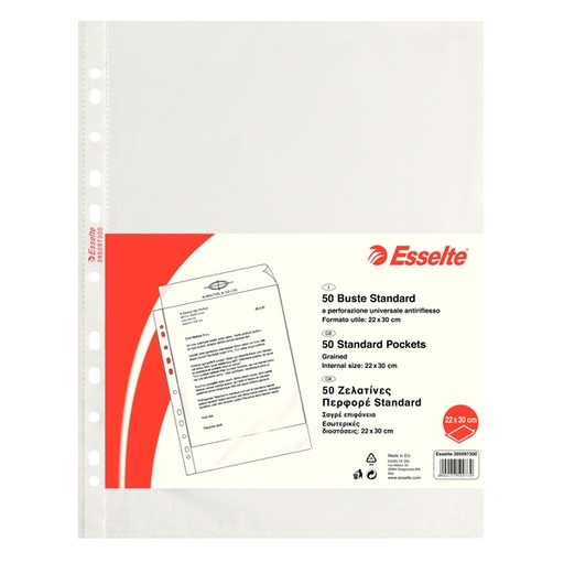 [D45788] 50 BUSTE FORATE 22X30 6/100 B.A. STANDARD ESSELTE
