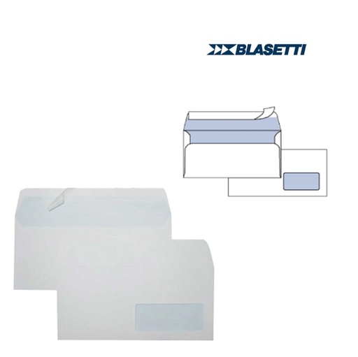 [D46154] 500 BUSTE BIANCHE 110X230MM 90GR C/FINESTRA SUPERSTRIP BLASETTI
