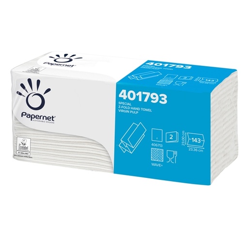 [D47294] Pacco 143 asciugamani piegati a Z goffrato onda+ Ecolabel Papernet