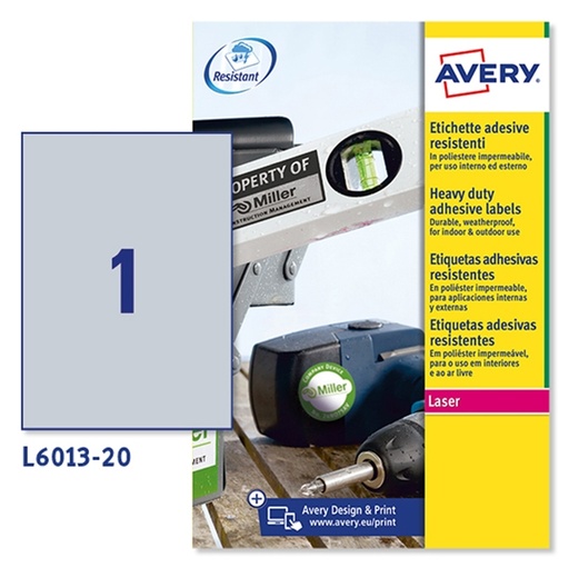 [D47312] Poliestere adesivo L6013 argento 20fg A4 210x297mm (1et/fg) laser Avery