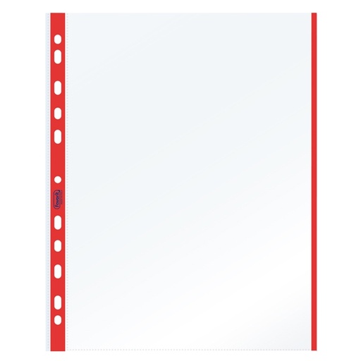 [D47356] 10 BUSTE FORATE 21x29.7cm C/BANDA COLORE ROSSO 01/0165