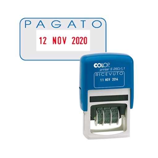 [D48012] Timbro S260/L2 DATARIO + PAGATO 4mm autoinchiostrante COLOP