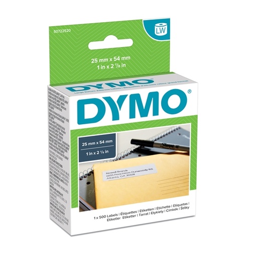[D48386] ROTOLO 500 ETICHETTE BIANCHE 25X54MM DYMO LW X INDIRIZZI 113520