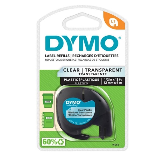[D48630] NASTRO IN PLASTICA DYMO LETRATAG 12MMX4M TRASPARENTE 122670
