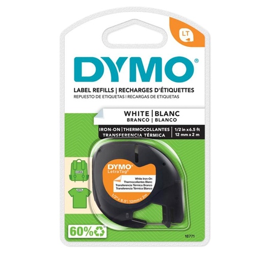 [D48647] NASTRO DYMO LETRATAG 12MMX2M BIANCO DA STIRARE
