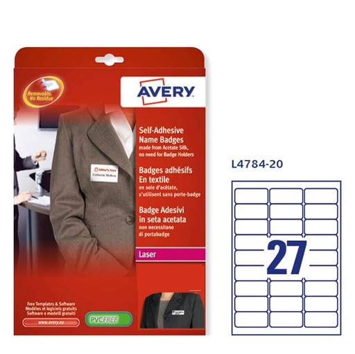 [D48969] Etichette badge in seta acetata 63,5x29,6mm (27et/fg) 25fg - laser Avery